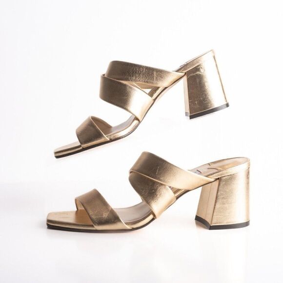 Jimmy Choo Womens Sia Metallic Leather Mules Gold Strappy Heels US 10 EU 40 - Picture 5 of 8